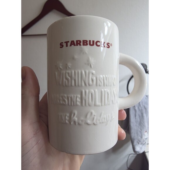 Starbucks Other - 2010 Starbucks Coffee Mug Holiday Wish White Red 3D Cup Christmas‎ 10 oz Tea Cup
